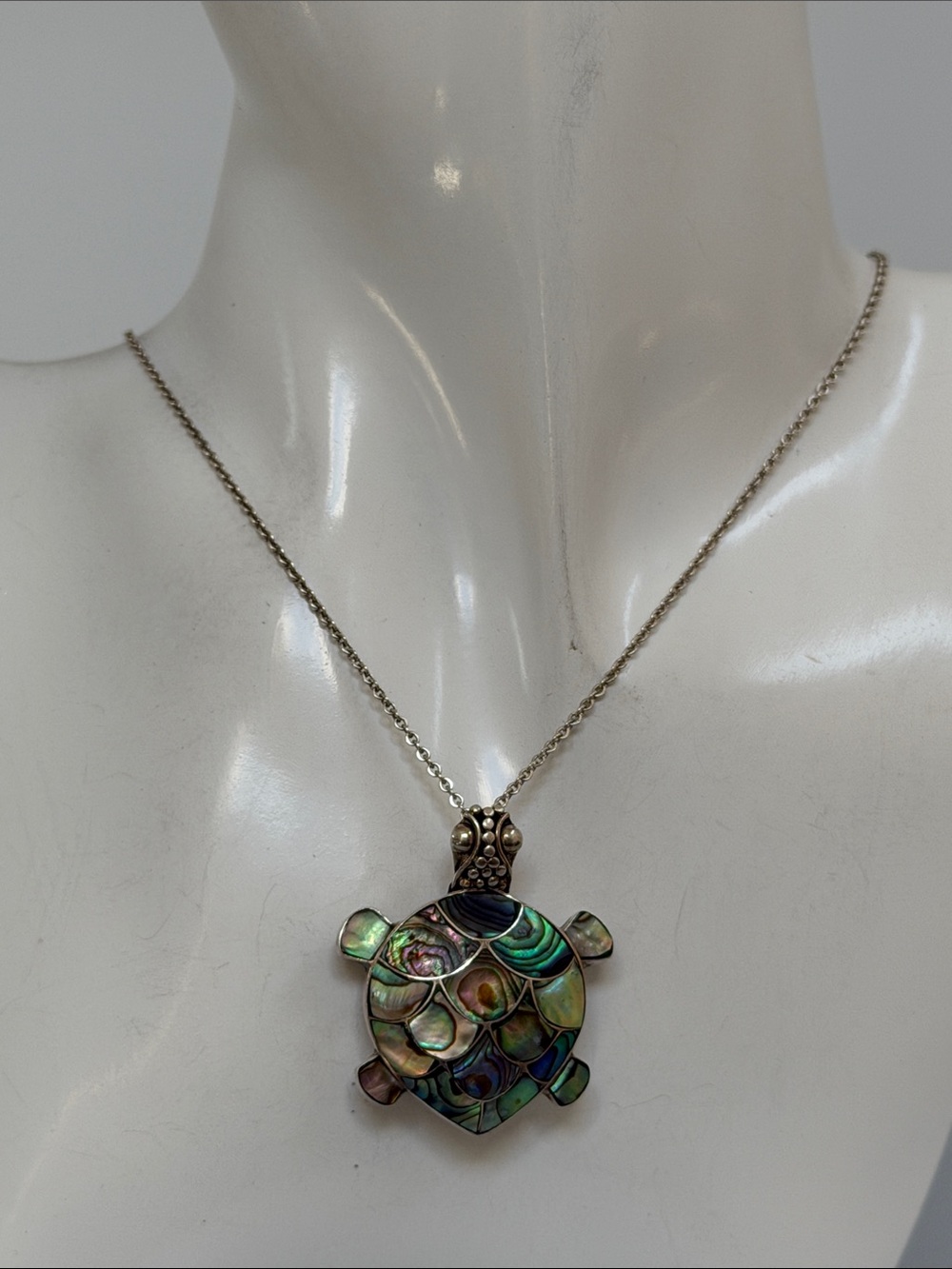 925 Sterling Silver Abalone Shell Turtle Pendant and Brooch Necklace